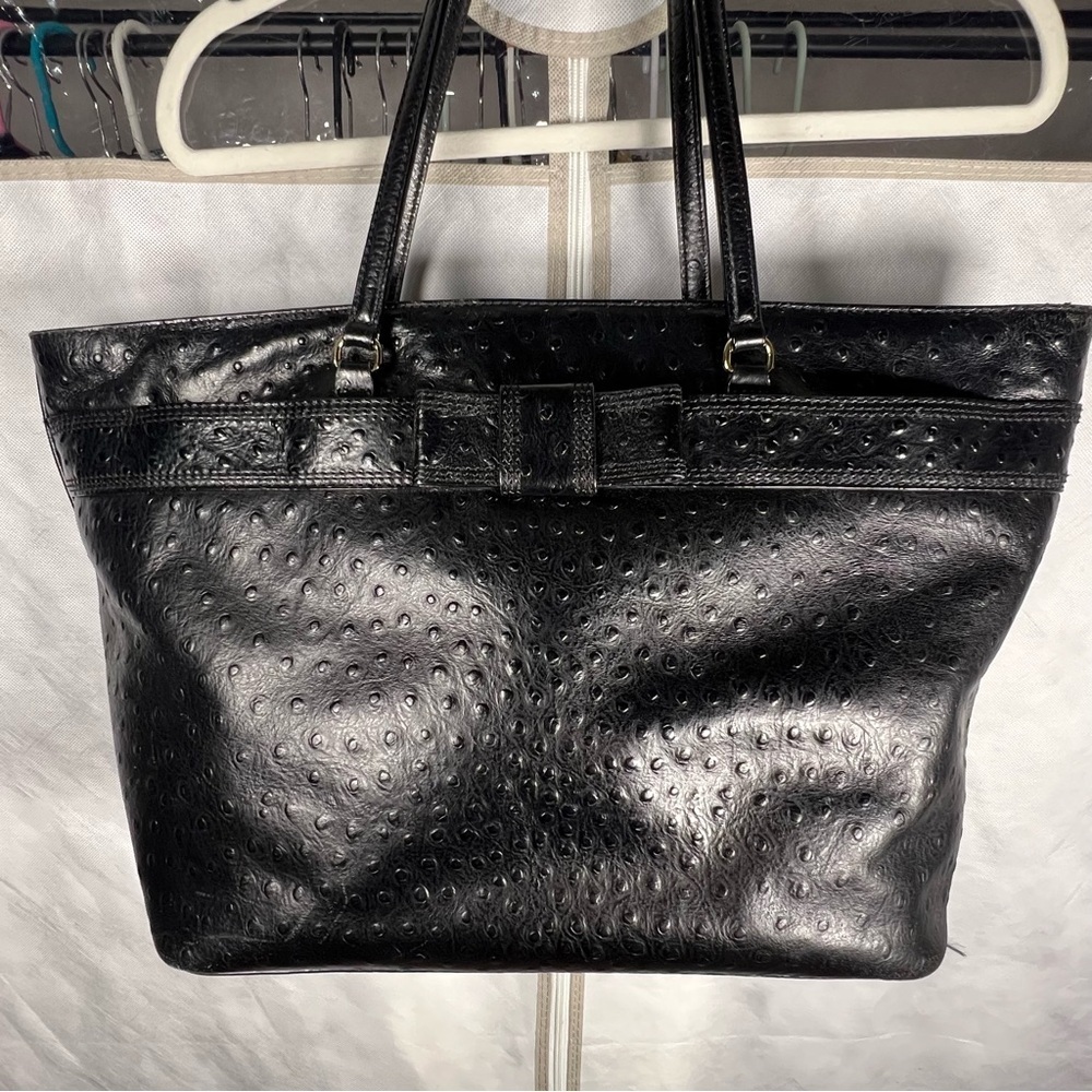 ♠️ Kate Spade Harmony Valencia Road Ostrich Texture Leather Tote Bag Bow Black